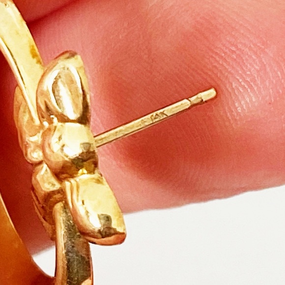 14k yellow gold bow wreath large statement earrings - Picture 3 of 7